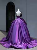 New Purple Satin Ball Gown Quinceanera Dresses Ruffles Simple Party Sexy Sweet 16 Birthday Outfits Dress HZ0311