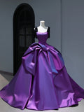 New Purple Satin Ball Gown Quinceanera Dresses Ruffles Simple Party Sexy Sweet 16 Birthday Outfits Dress HZ0311