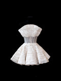 Chic Ball Gown Strapless Satin Tiered 16th Birthday Dress Short Homecoming Dresses Cocktail Gown HZ0311