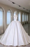 Elegant Ball Gown Sweetheart Fitted Corset Ruffles Satin Wedding Dress Bride Gowns Wedding Dresses With Gloves HZ0311
