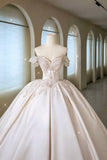 Whimsical Ball Gown Off The Shoulder Satin Fitted Long Lace Wedding Dress Bride Gowns Wedding Dresses HZ0311