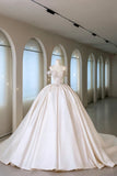 Whimsical Ball Gown Off The Shoulder Satin Fitted Long Lace Wedding Dress Bride Gowns Wedding Dresses HZ0311