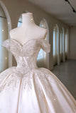 Whimsical Ball Gown Off The Shoulder Satin Fitted Long Lace Wedding Dress Bride Gowns Wedding Dresses HZ0311