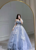 Ball Gowns Prom Dress Women Sweetheart Blue Tulle Long Formal Dance Evening Party Gowns HZ0311