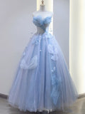 Ball Gowns Prom Dress Women Sweetheart Blue Tulle Long Formal Dance Evening Party Gowns HZ0311