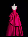 Elegant Ball Gown Spaghetti Strap Hot Pink Satin Floral Long Evening Dresses Semi Prom Formal Gown HZ0311