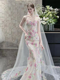 Classy Mermaid Strapless Floral Lace Long Formal Prom Dresses Dance Night Outfits Party Gowns HZ0311