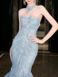 Modest Mermaid Strapless Lilac Sequins Prom Dresses Inspiration Long Party Evening Dress 21st Birthday Outfits HZ0311