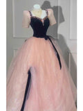 Princess Ball Gown Sweetheart With Short Sleeves Pink Tulle Bodice Prom Dresses Inspiration Long Party Gowns 20th Birthday Outfits HZ0311