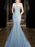Modest Mermaid Strapless Lilac Sequins Prom Dresses Inspiration Long Party Evening Dress 21st Birthday Outfits HZ0311