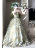 Princess Ball Gown Strapless Floral Forest Green Tulle Bodice Prom Dresses Inspiration Long Party Night Gowns 20th Birthday Outfits HZ0311