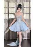 Glitter Ball Gown Sweetheart Blue Sequins Short 16th Birthday Dress Homecoming Dresses Cocktail Gown HZ0311