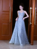 Beautiful Ball Gown Square Neck Blue Long Sequin Prom Dresses Party Dress 16th Birthday Outfits Graduation Dress HZ0311