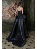 Simple Mermaid Navy Blue Strapless With Pleated Prom Dresses Inspiration Long Party Night Evening Gowns 19th Birthday Outfits HZ0311