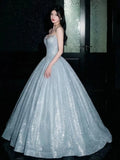 Sparkly Ball Gown 2026 Strapless Blue Sequins Prom Dresses Inspiration Long Party Night Evening Gowns 19th Birthday Outfits HZ0311