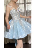 Glitter Ball Gown Sweetheart Blue Sequins Short 16th Birthday Dress Homecoming Dresses Cocktail Gown HZ0311