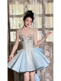 Glitter Ball Gown Sweetheart Blue Sequins Short 16th Birthday Dress Homecoming Dresses Cocktail Gown HZ0311