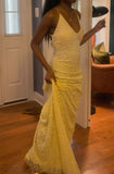 Amazing Mermaid Spaghetti Straps Yellow Sequin Long Prom Dresses Inspiration Party Dress Prom Gown HZ0311