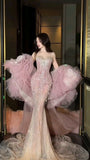 Amazing Mermaid Sweetheart Pink Sequin Long Prom Dresses Inspiration Party Dress Prom Gown HZ0311