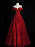 Charming Ball Gown Off The Shoulder Red Tulle Long Prom Dresses Impress 18th Birthday Outfits Prom Gown HZ0311