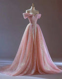 Elegant Ball Gown Off The Shoulder Sequin Pink Long Prom Dresses Impress 18th Birthday Outfits Prom Gown HZ0311