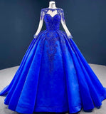 Modest Quinceanera Dresses Ball Gown Scoop Royal Blue Tulle Quince Gowns Vestidos De 15 Anos Formal Long Sweet 16 Dress HZ0311