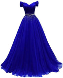 Sexy A line Off The Shoulder Royal Blue Tulle Prom Dresses Long Party Dress 21st Birthday Outfits Graduation Dress HZ0311