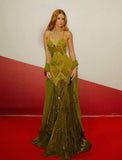Sexy Mermaid Halter Olive Green Lace Backless Long Prom Dresses Impress 20th Birthday Outfits Prom Gown HZ0311