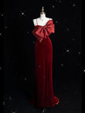 Princess Sheath Spaghetti Straps Burgundy Velvet Prom Dresses Impress 16 Birthday Outfits Prom Gown HZ0311