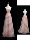 Timeless Ball Gown Strapless Pink Tulle Beaded Long Prom Dresses For Teens Formal Dress Birthday Outfits Prom Gown HZ0311