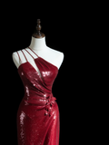 Sparkle Mermaid One Shoulder Burgundy Sequin Long Prom Dresses Impress 18th Birthday Outfits Prom Gown HZ0311