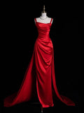 Long Classy Prom Gown Mermaid Straps Red Split Long Prom Dress Inspiration Party Senior Dance Prom Dresses HZ0311