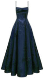 Chic Spaghetti Strap A line Wedding Guest Dresses Navy Blue Blue Prom Formal Dresses HZ0311