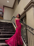 Glitter Mermaid Prom Dress Women Hot Pink Sequins Long Formal Dance Evening Party Gowns HZ0311