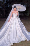 Elegant Ball Gown Sweetheart Fitted Corset Ruffles Satin Wedding Dress Bride Gowns Wedding Dresses HZ0311