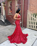 Glitter Mermaid Halter Red 2026 Sequins For Women Party Dresses Long Formal Prom Dress 22th Birthday Gown HZ0311