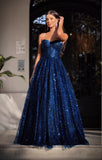 A Line Navy Blue Chic Sequin Long Prom Dress Vintage Evening Dress HZ0311
