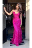 Glitter Mermaid Prom Dress Women Hot Pink Sequins Long Formal Dance Evening Party Gowns HZ0311