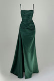 Modest Night Aesthetic Mermaid Spaghetti Straps Green Satin College Formal Outfit Long Prom Graduation Dresses For Teens HZ0311