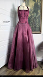 Burgundy Halter Lace Sheath Long Evening Prom Dress HZ0311