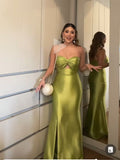 Simple Green Satin Mermaid Long Evening Prom Dresses, Sweetheart Prom Dress HZ0311