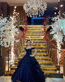 Navy Blue Ball Gown Off The Shoulder Quinceanera Dress Sequin Birthday Luxury Dress Sweet 15 16 Birthday Gown HZ0311