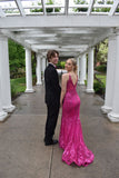 Glitter Mermaid Prom Dress Women Hot Pink Sequins Long Formal Dance Evening Party Gowns HZ0311