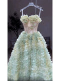 Princess Ball Gown Strapless Green Floral Tulle With Scarf Prom Dress Fashion Aesthetic For Teens Formal Dresses Party Outfits Prom Gown HZ0311