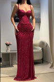 Hot Pink Glitter Bodycon Prom Dresses 2026 with Sweetheart Neck Spaghetti Straps Ruched Side Slit Vestidos Evening Gowns HZ0311