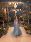 Dream A line Off The Shoulder Dusty Blue Tulle Prom Dress Women Long Formal Dance Evening Party Gowns HZ0311