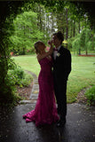 Glitter Mermaid Prom Dress Women Hot Pink Sequins Long Formal Dance Evening Party Gowns HZ0311