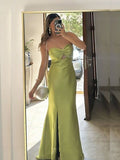 Simple Green Satin Mermaid Long Evening Prom Dresses, Sweetheart Prom Dress HZ0311