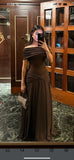 customized Prom Dresses Khaki Birthday Saudi Arabic Evening Gowns Short Sleeves Formal Women Prom Dresses Online HZ0311