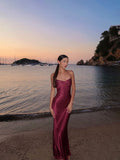 Sexy Mermaid Halter Burgundy With Beaded Inspo Formal Party Gowns Long Prom Dresses HZ0311